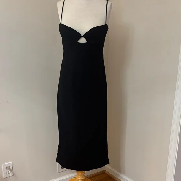 BARDOT Vienna Black Spaghetti Strap Cutout Midi Dress - Picture 4 of 9